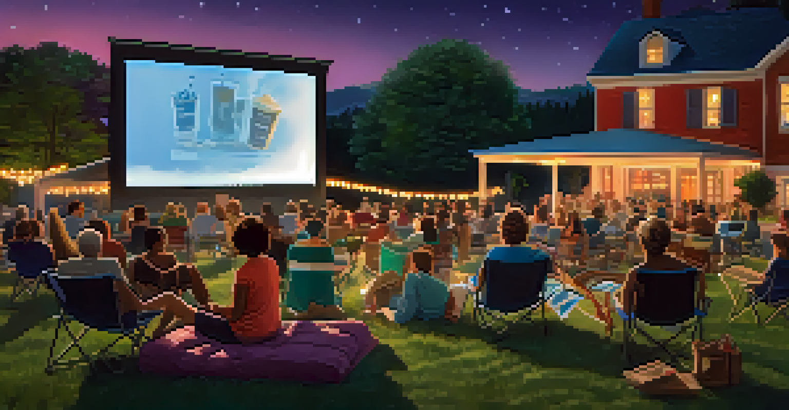 An outdoor movie screening with a diverse audience enjoying a classic film under the stars.