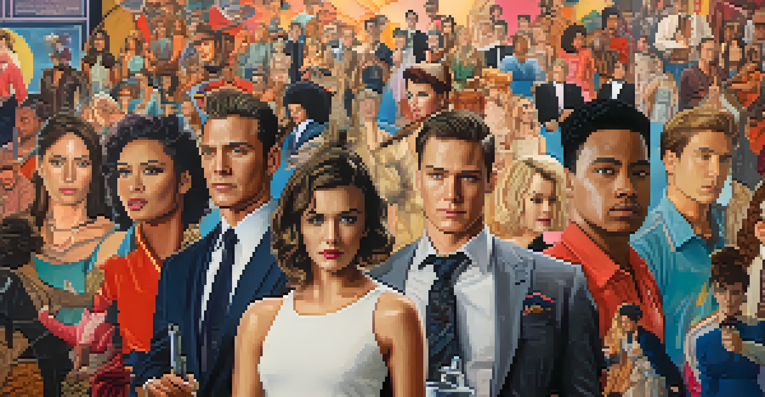 A collage of iconic movie scenes that represent diverse gender roles and characters breaking traditional stereotypes against a colorful background.