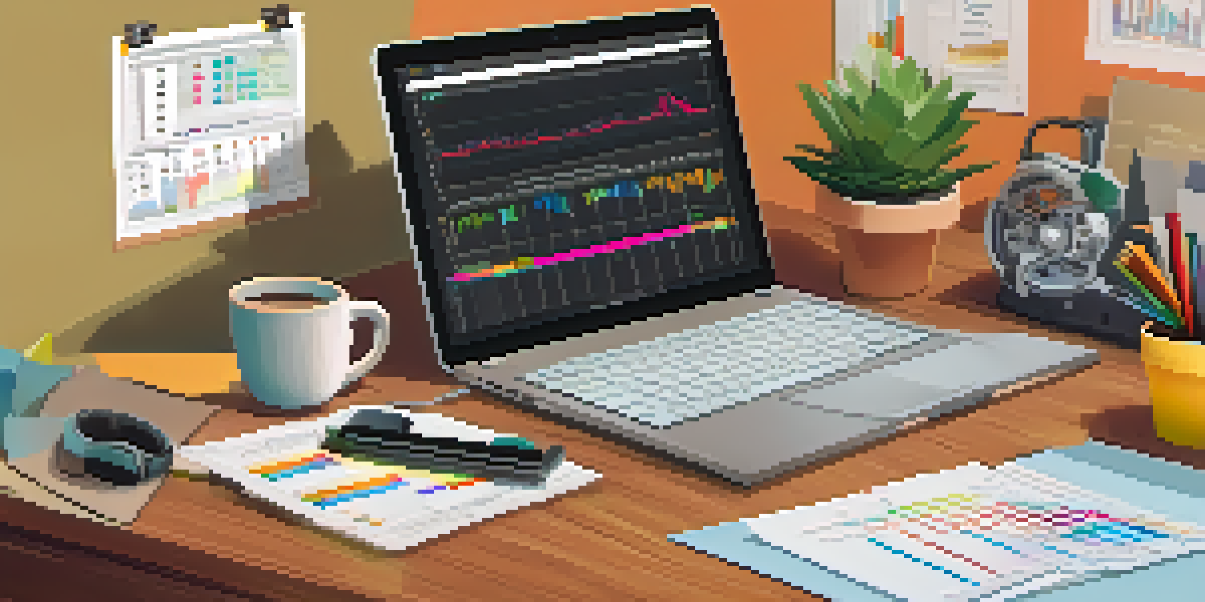 A film producer's desk with a budget document, laptop, and notes in a warm, cozy setting.