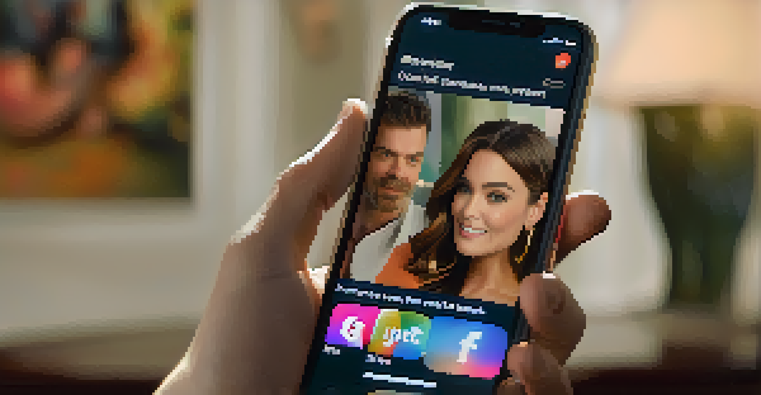 A smartphone displaying a celebrity's social media post about a new movie in a cozy living room.