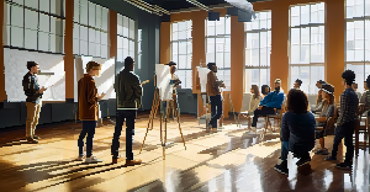 A diverse group of actors auditioning in a bright studio with a casting director observing.
