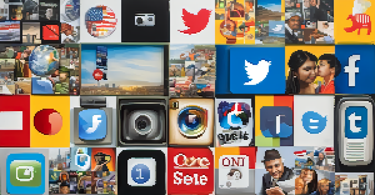 A collage of social media icons and documentary snippets, representing the influence of social media on political discourse.