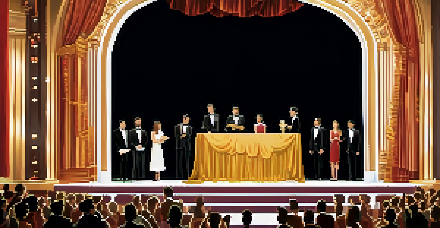 A filmmaker on stage holding an award at a film festival ceremony, with an audience clapping in celebration.