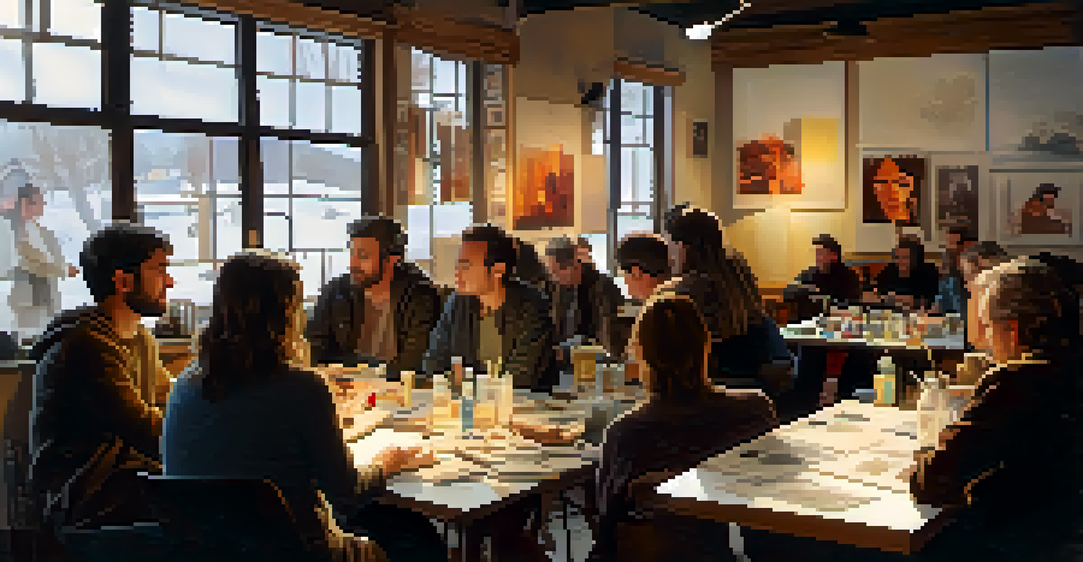 A workshop scene at the Sundance Film Festival with a mentor teaching a group of emerging filmmakers in a cozy, well-lit room.
