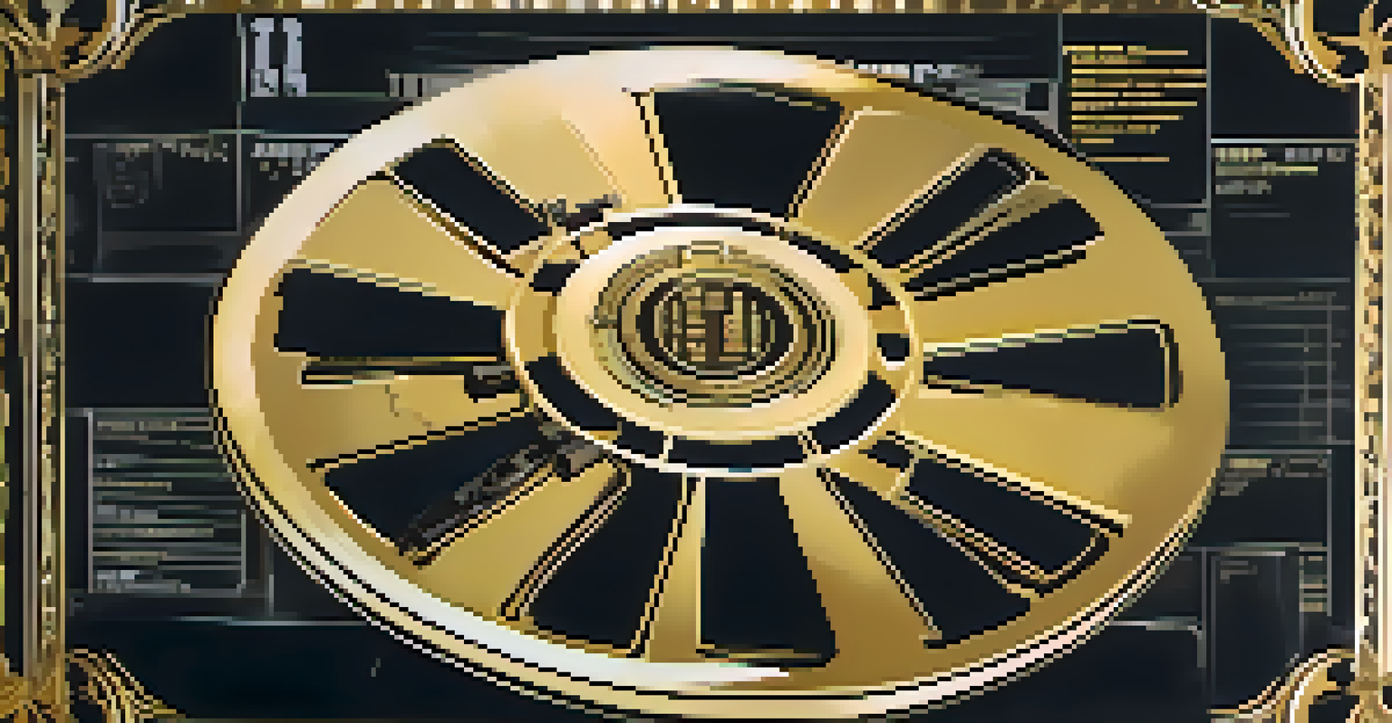 An illustration symbolizing the Hays Code with a film reel and lock symbol.