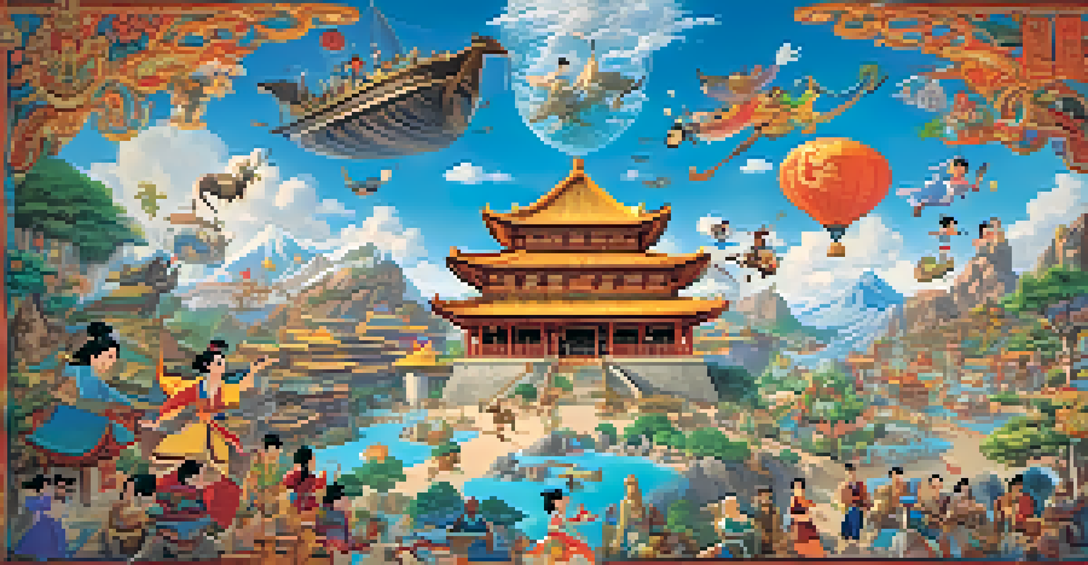 A colorful world map featuring iconic animated characters from various cultures, illustrating cultural exchange through animation.