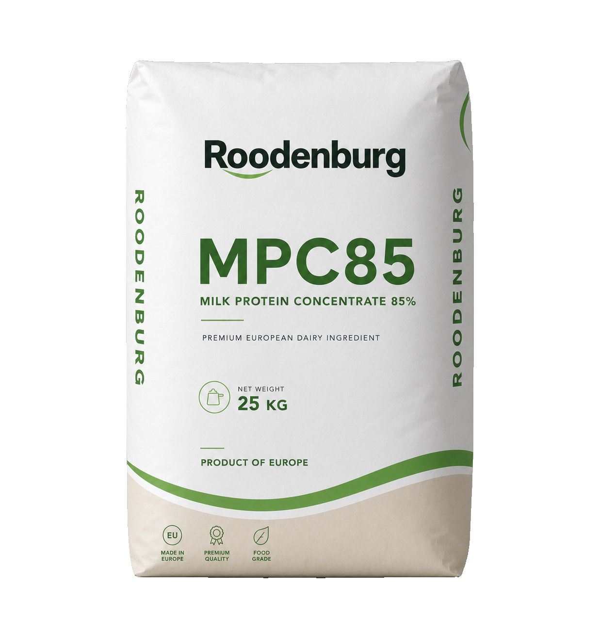 Packaging for MPC85 milk protein concentrate sourced through Roodenburg Dairy