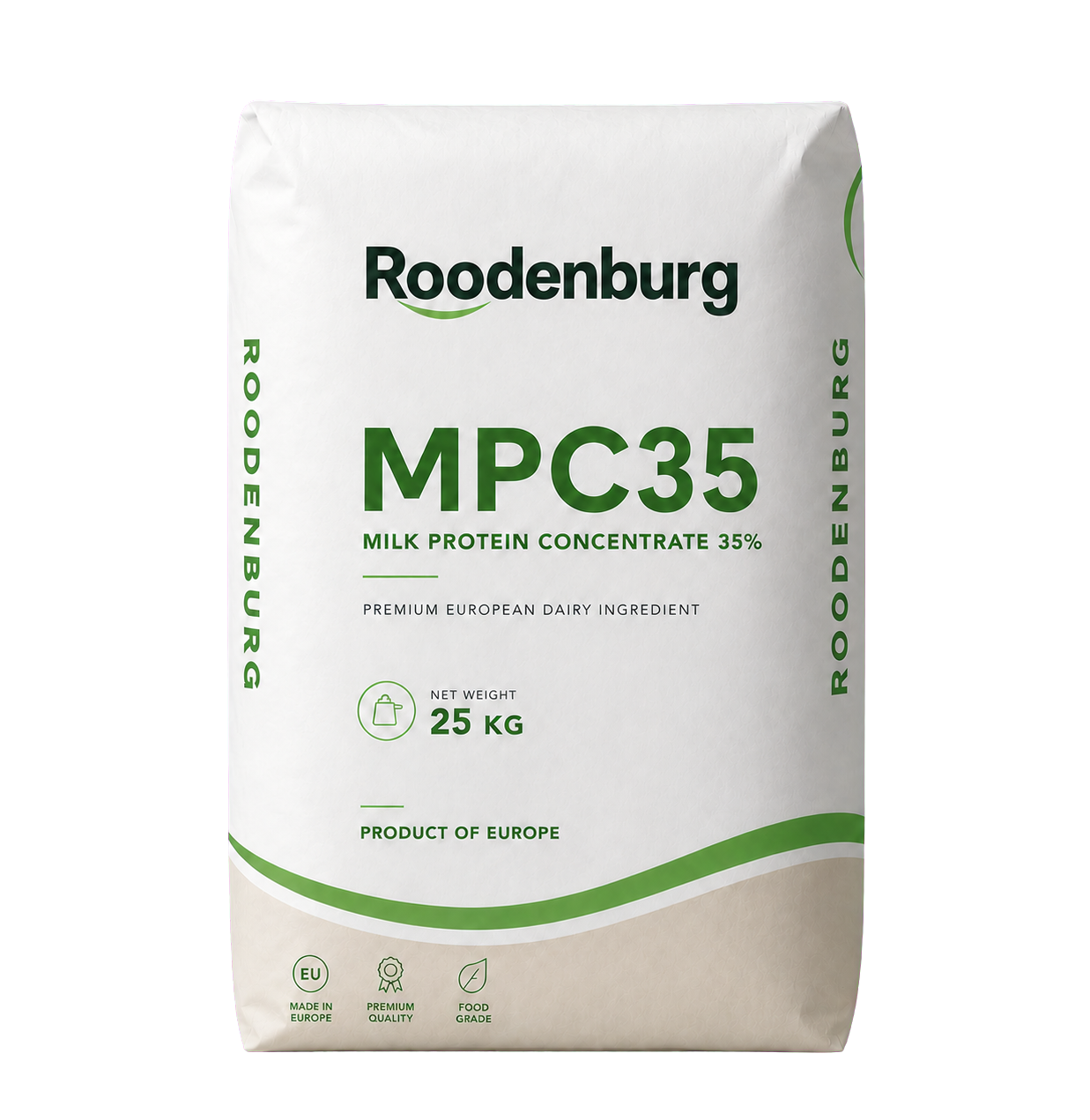 Packaging for MPC35 milk protein concentrate sourced through Roodenburg Dairy