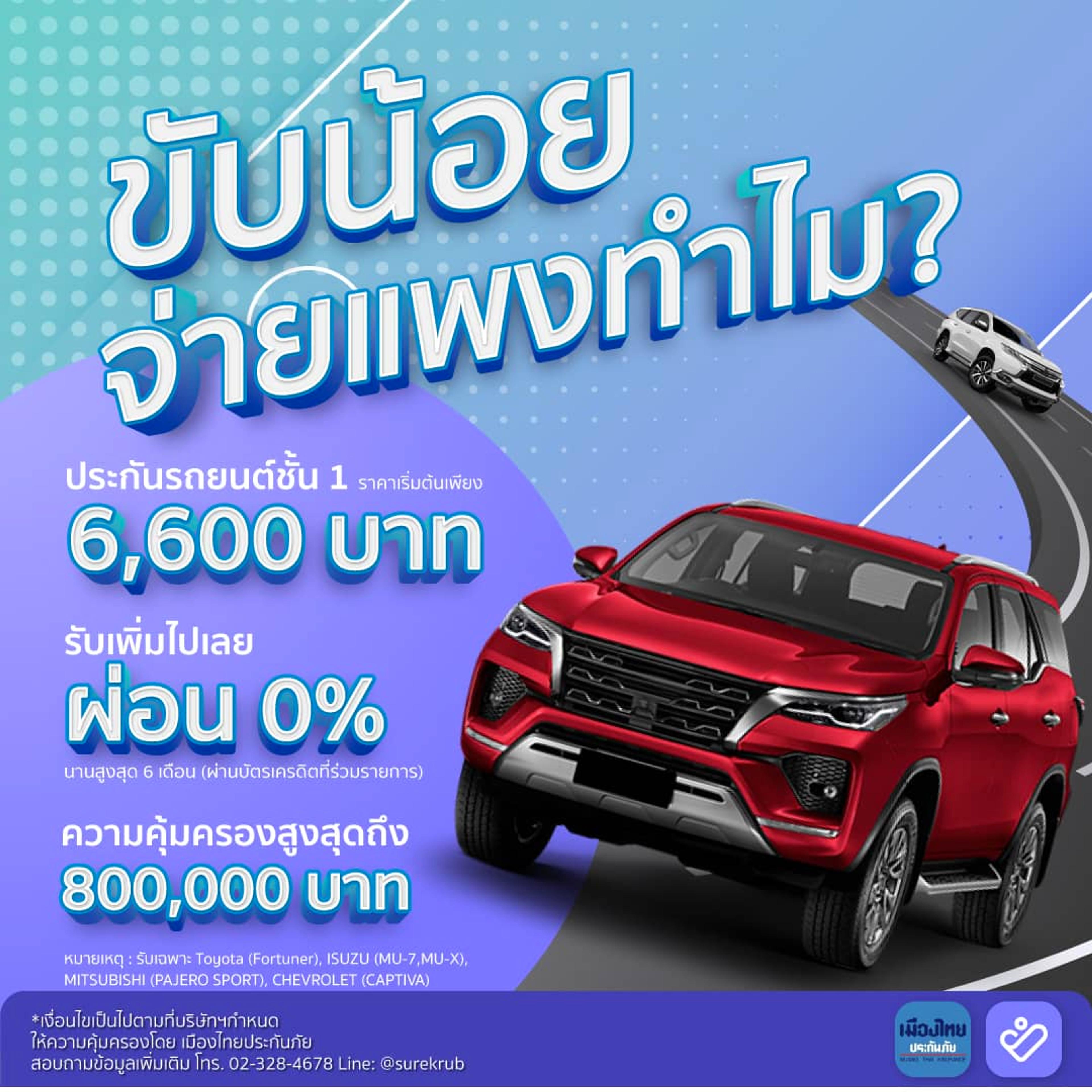 ขับน้อยจ่ายแพงทำไม? ประกันชั้น 1 SUV เริ่มต้น 6,600 บาท ขับน้อยจ่ายแพงทำไม? ประกันชั้น 1 SUV เริ่มต้น 6,600 บาท