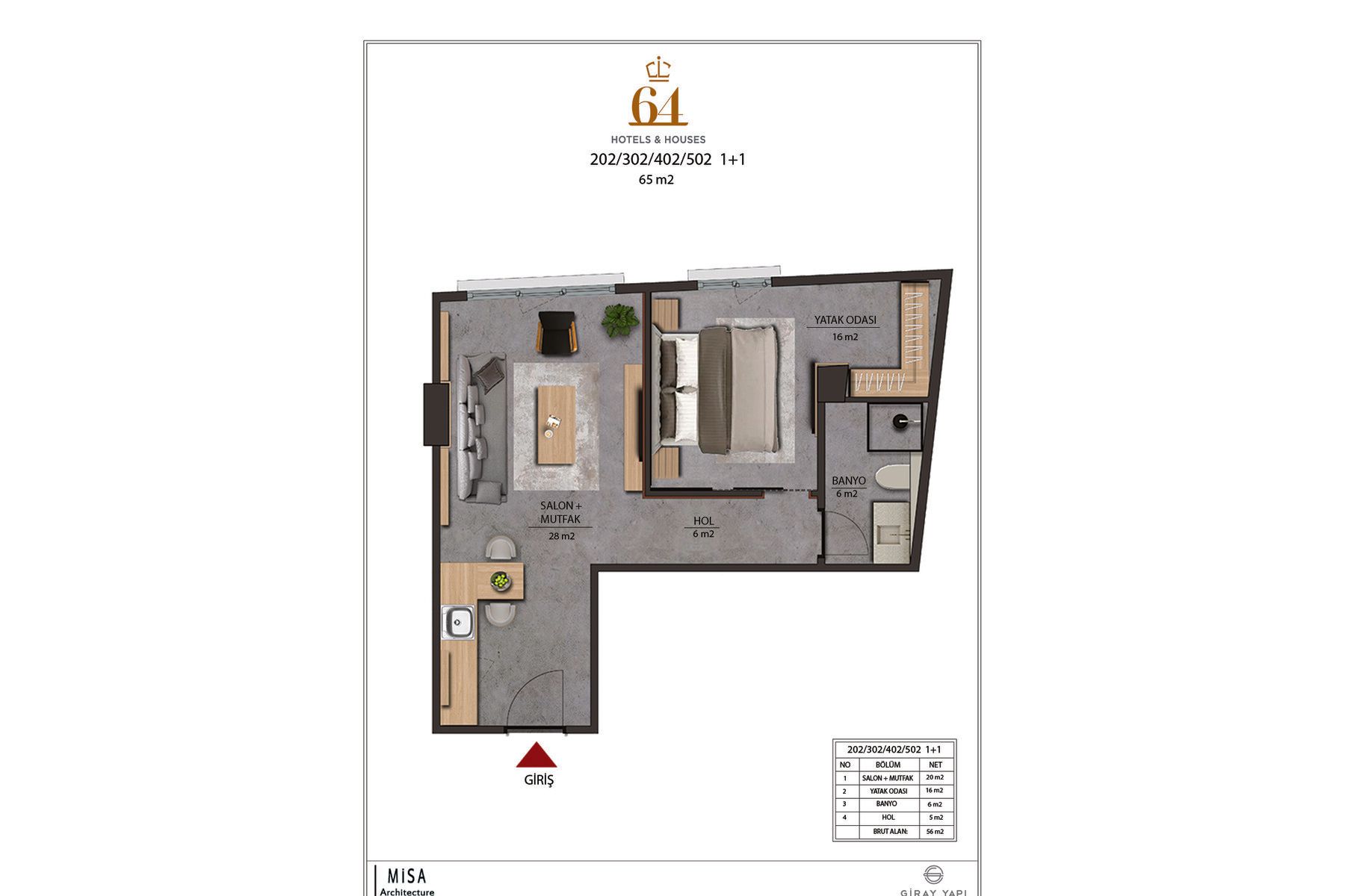 CITYLOFT 64 Studio: Balkonlu daire kat planı