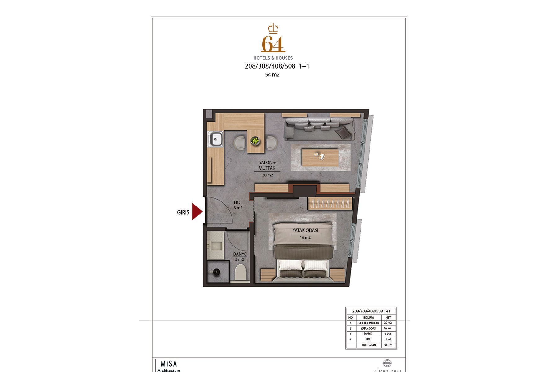 CITYLOFT 64 1+1: 1+1 daire kat planı