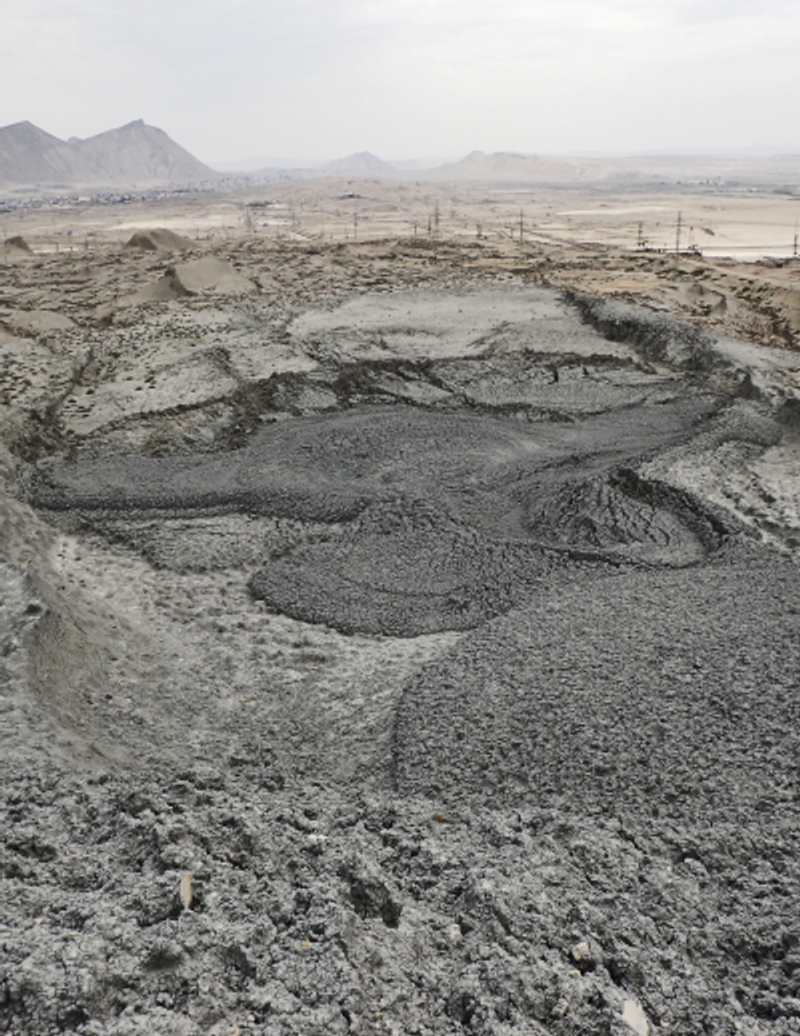 Panoramic view of the mud flow at Lokbatan mud volcano, Azerbaijan. Photo by A. Mazzini.