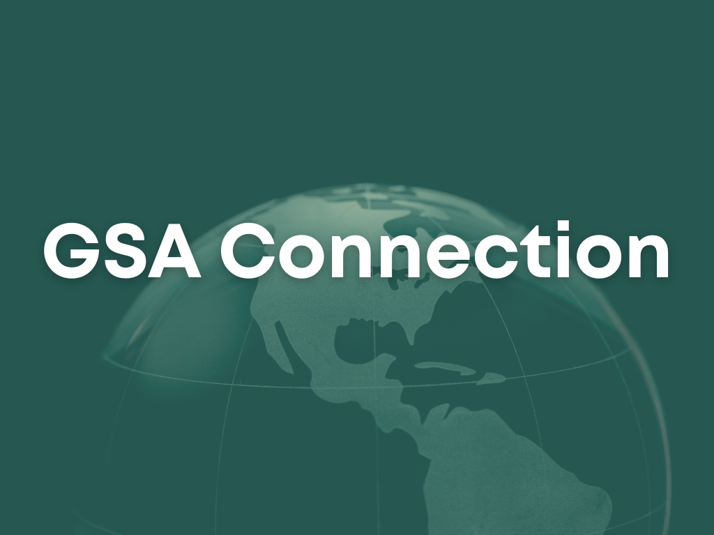 Text "GSA Connection" over a green-tinted globe, showing North and South America. The image conveys a theme of global connectivity and networking.