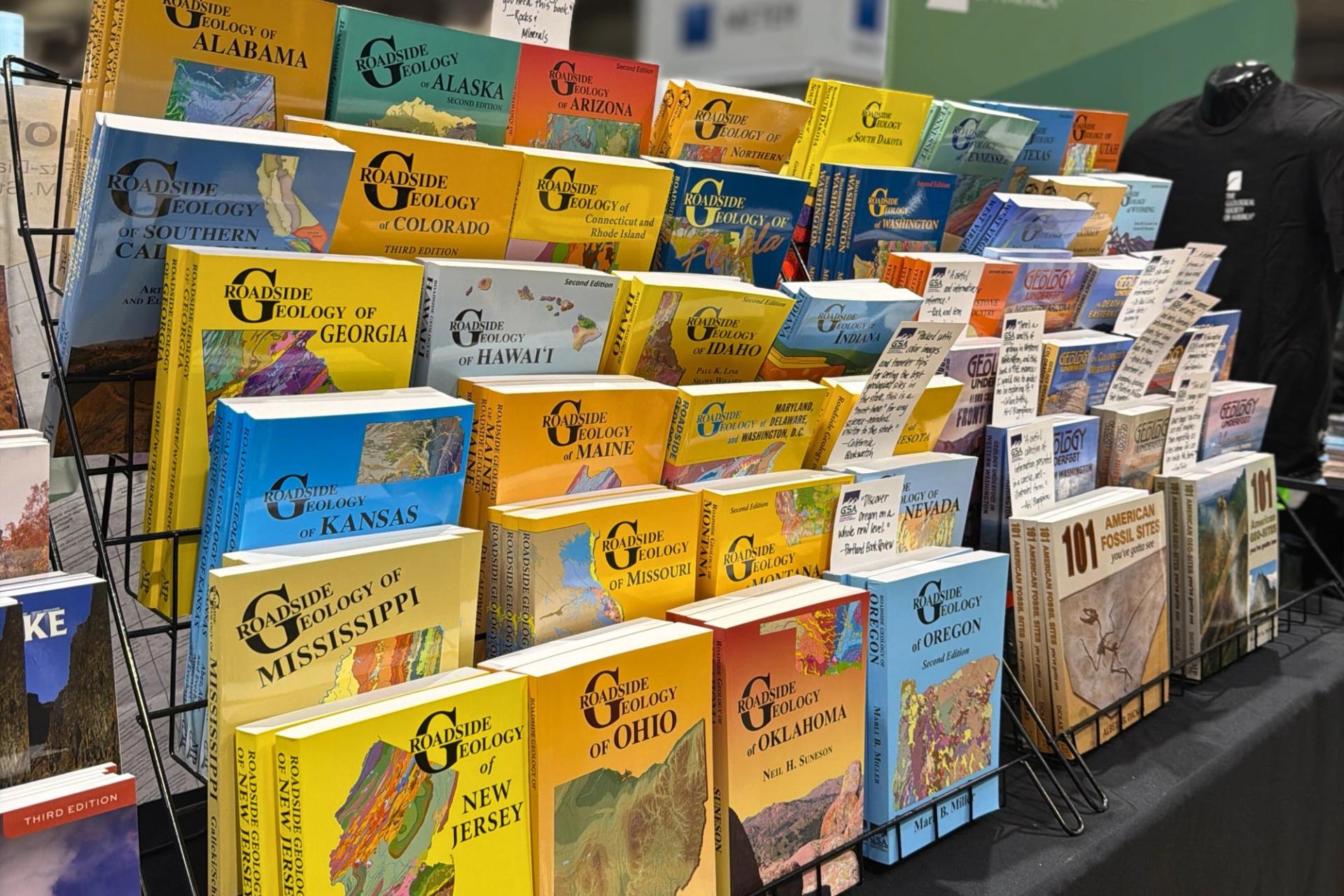 GSA Roadside Geology Books displayed at GSA booth at meeting