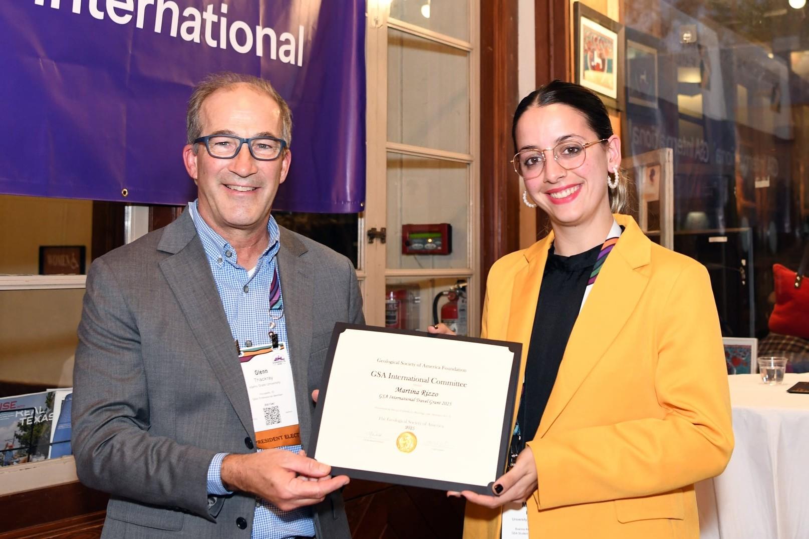 GSA International Travel Grant recipient accepting award at 2025 Connects GSAI reception