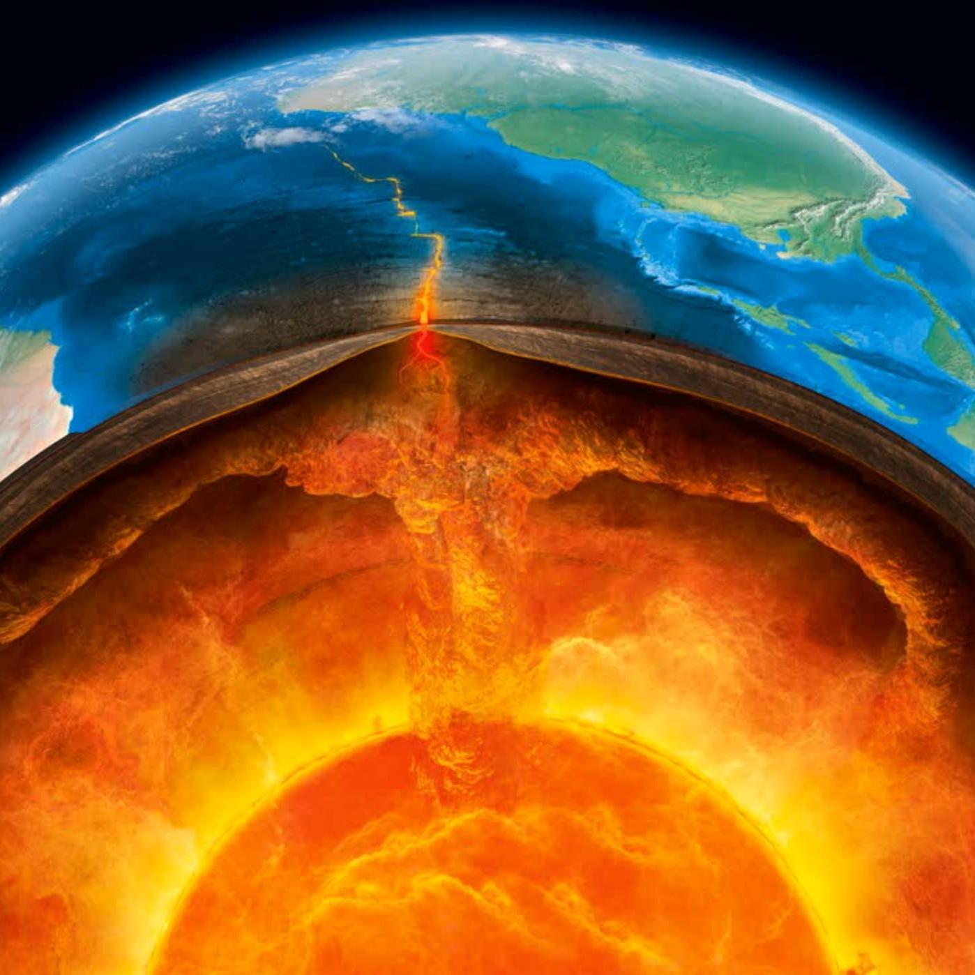 Illustration of plate tectonic movement and mantle convection from cross section of Earth's interior