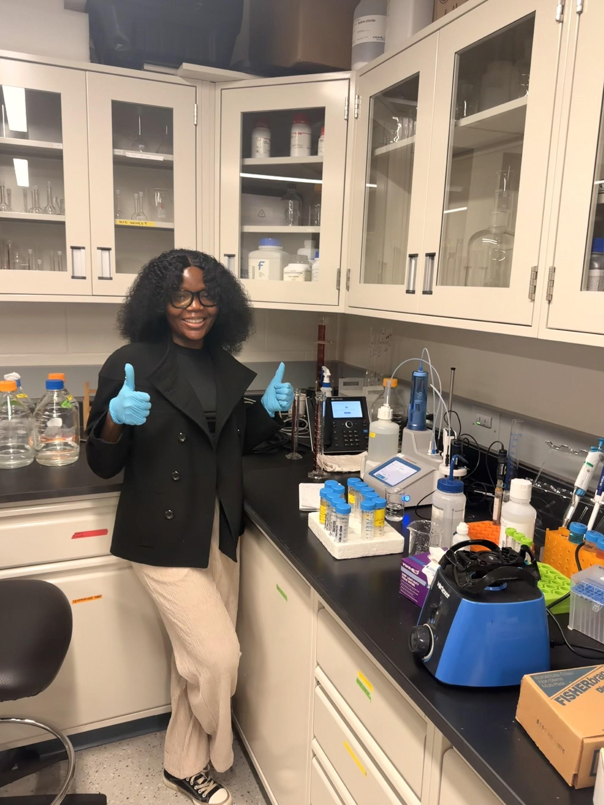 Lab experiment photo: Conducting alkalinity analysis in the laboratory to determine bicarbonate concentrations in groundwater samples.
