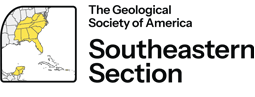 GSA Southeastern Section logo featuring a line drawing of North America and the Southeastern region in yellow with the text ‘The Geological Society of America – Southeastern Section.