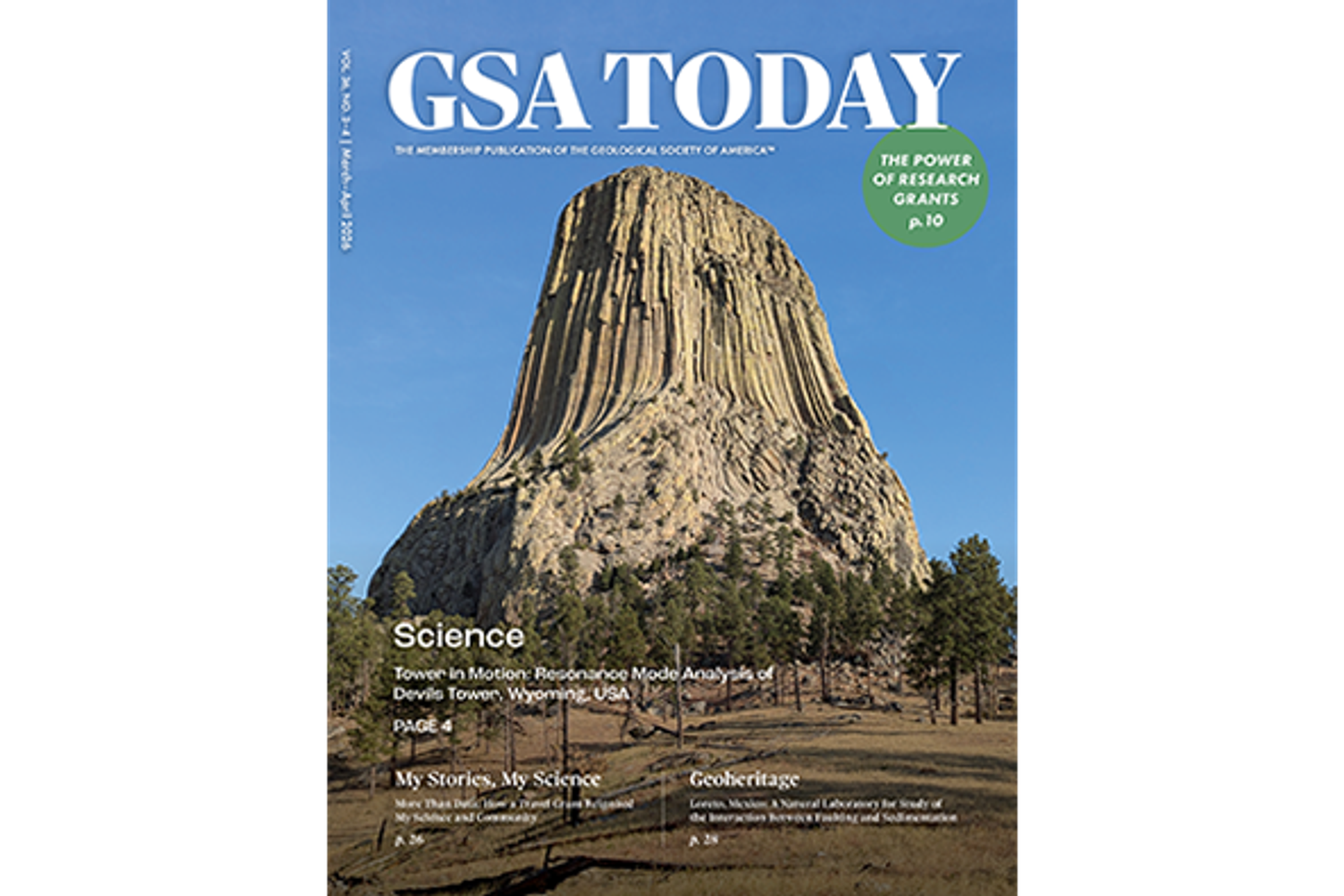 Cover of GSA Today magazine (Volume 36, Number 3) showing the journal title and issue information over a geologic image illustrating Earth science themes.