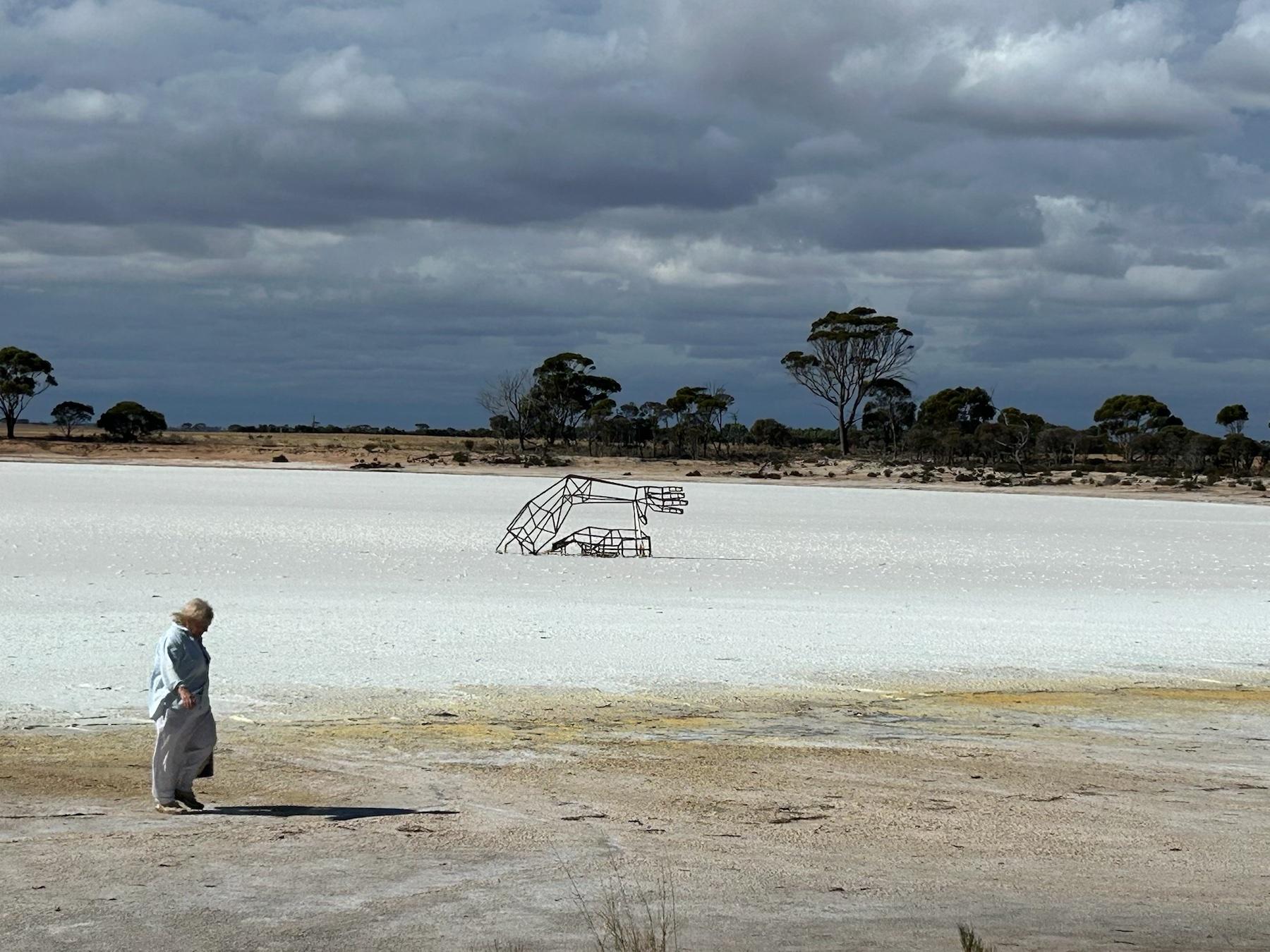A white salt flat unde a cloudy sky