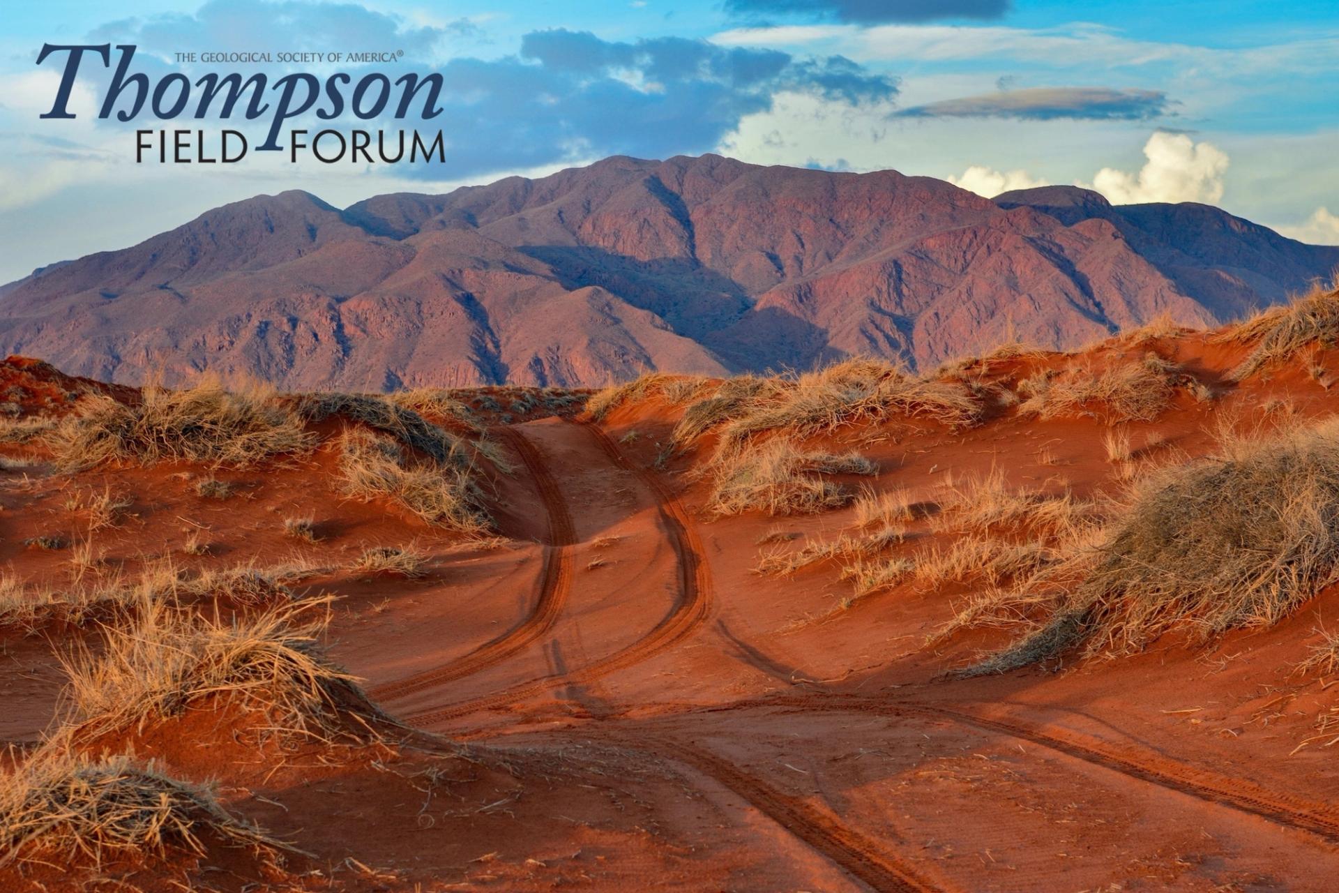 Scenic Namibia photo with GSA Thompson Field Forum logo in left top corner