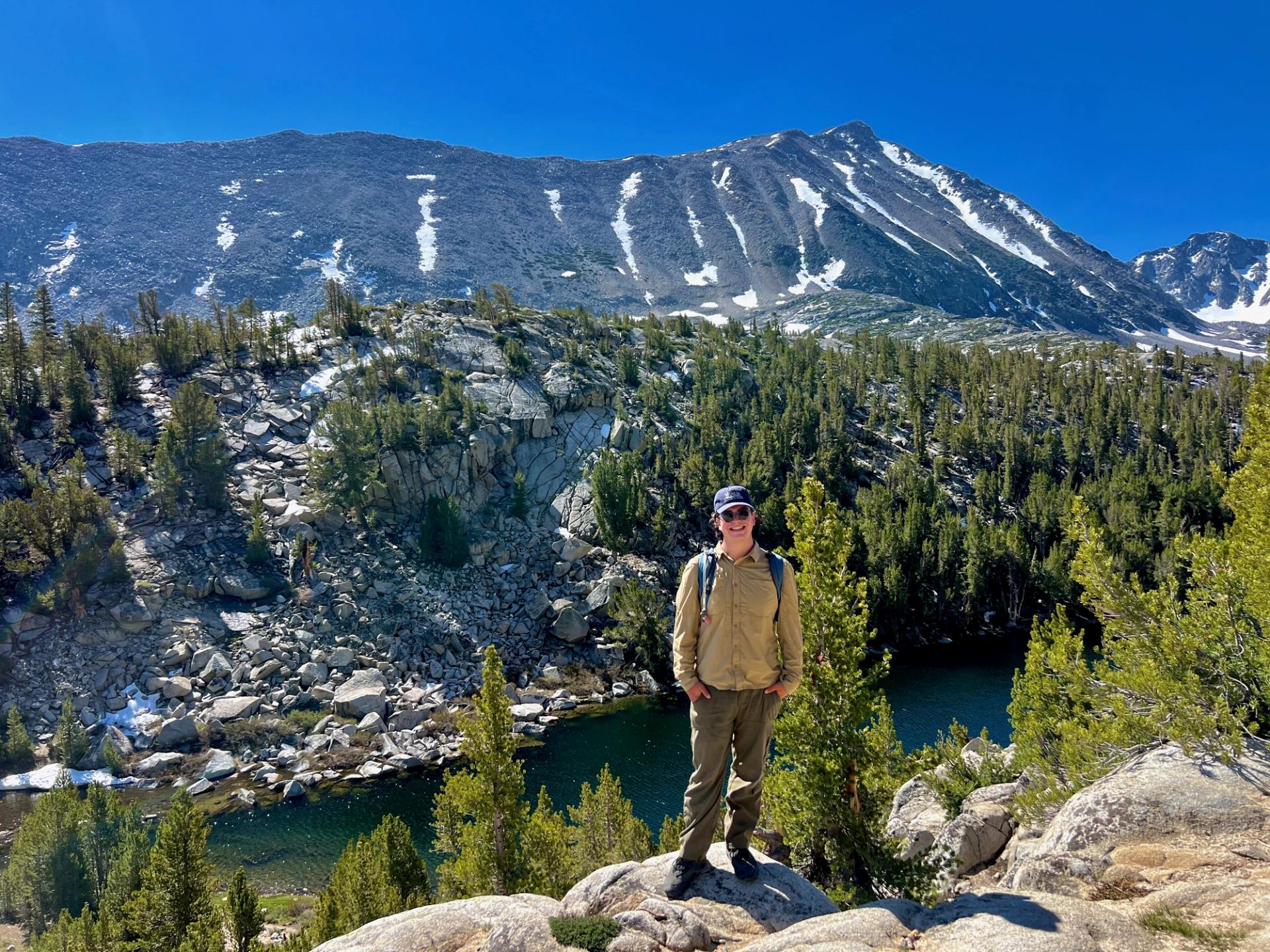 Photo of Jarrod Burges at Rock Creek, Little Lakes Valley, John Muir Wilderness, Bishop, California, during his Summer 2024 field course.