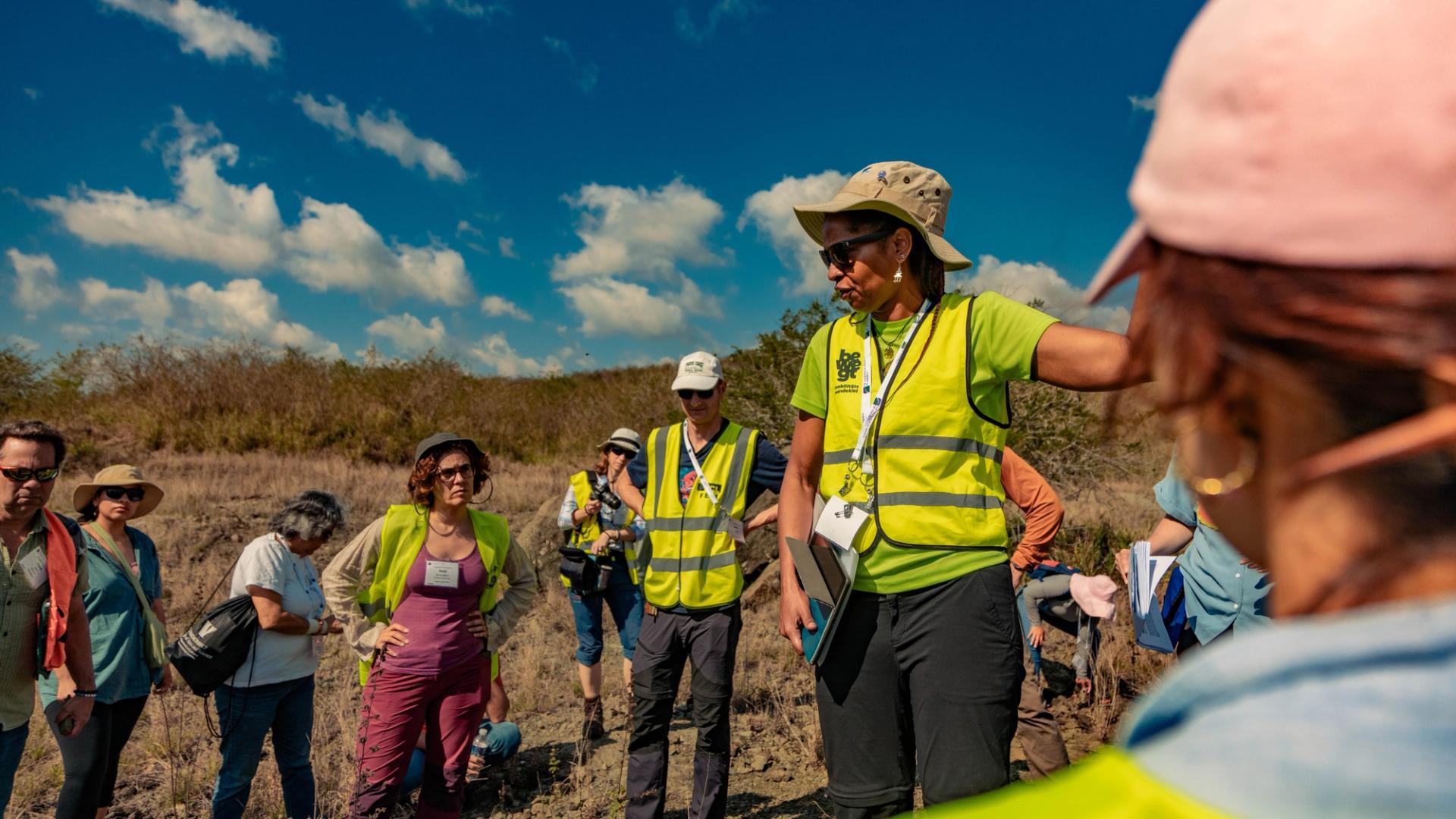 GSA Cuba trip participants wearing yellow vests in the field