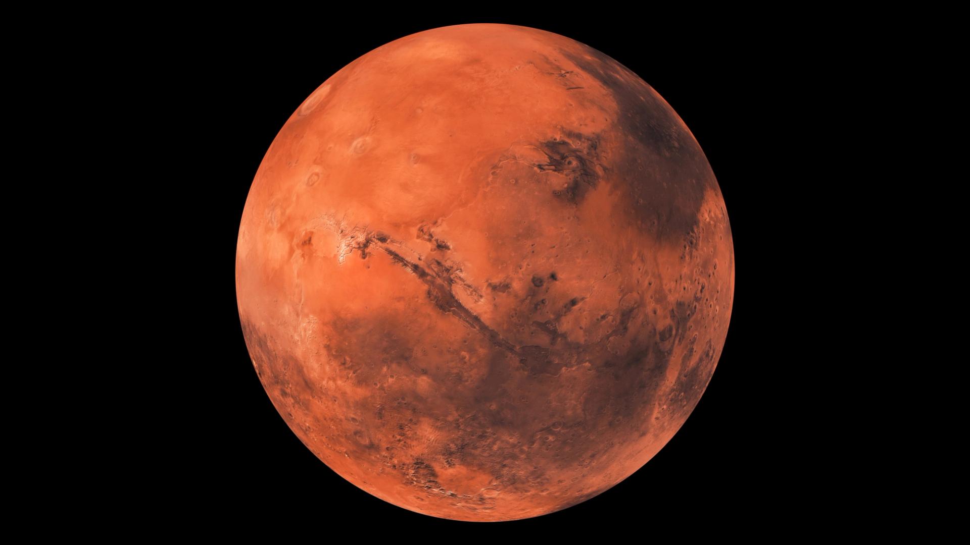 Mars, the red planet, in space