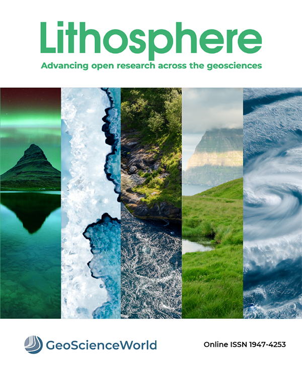 Journal cover with “Lithosphere”, and five vertically sliced images of the natural world.