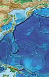Bathymetry and topography of a section of the Western Pacific Ocean showing several prominent arc-trench systems of recent interest for their evolution and associated hazards (Izu-Bonin-Mariana, Japan, Nankai, Kurile, and Aleutian)