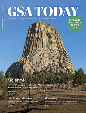 “GSA Today” magazine cover with Devils Tower rising above the surrounding landscape.