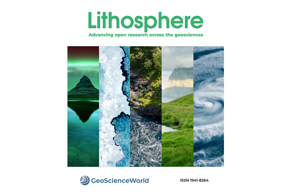 Journal cover with “Lithosphere”, and five vertically sliced images of the natural world.