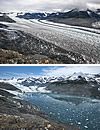 Retreat of the Columbia Glacier, Alaska, USA, by ~6.5 km between 2009 and 2015. Photo credit: James Balog and the Extreme Ice Survey.