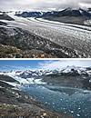 Retreat of the Columbia Glacier, Alaska, USA, by ~6.5 km between 2009 and 2015. Photo credit: James Balog and the Extreme Ice Survey.