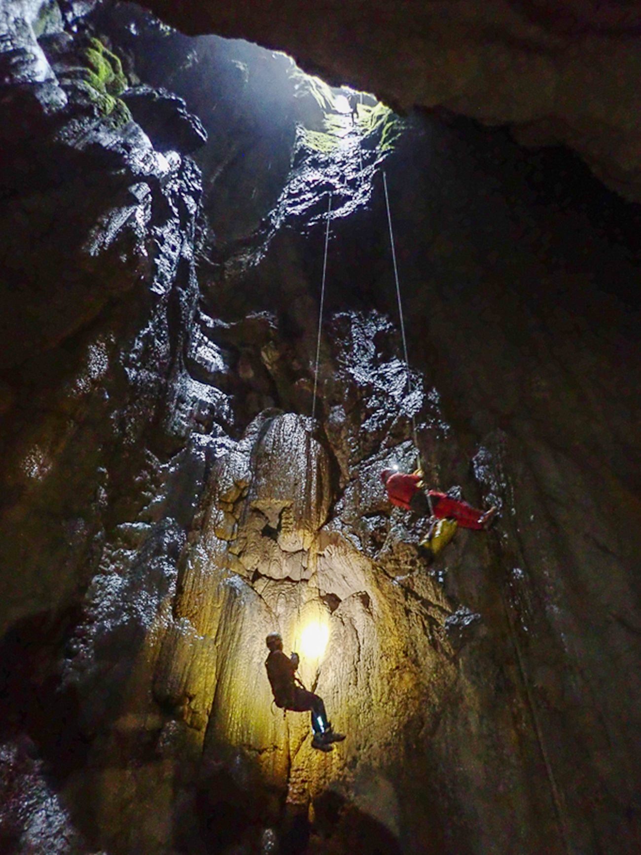 team in cave