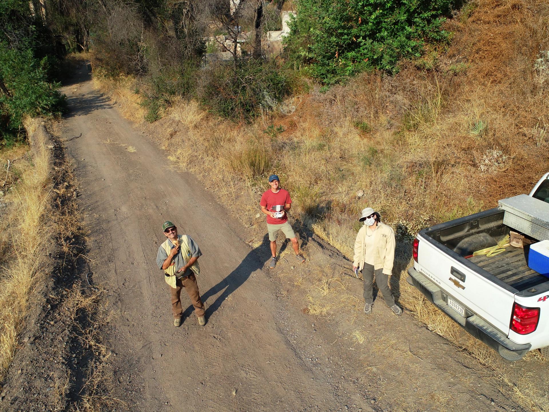 Photo from drone of GeoCorps Participants in the field
