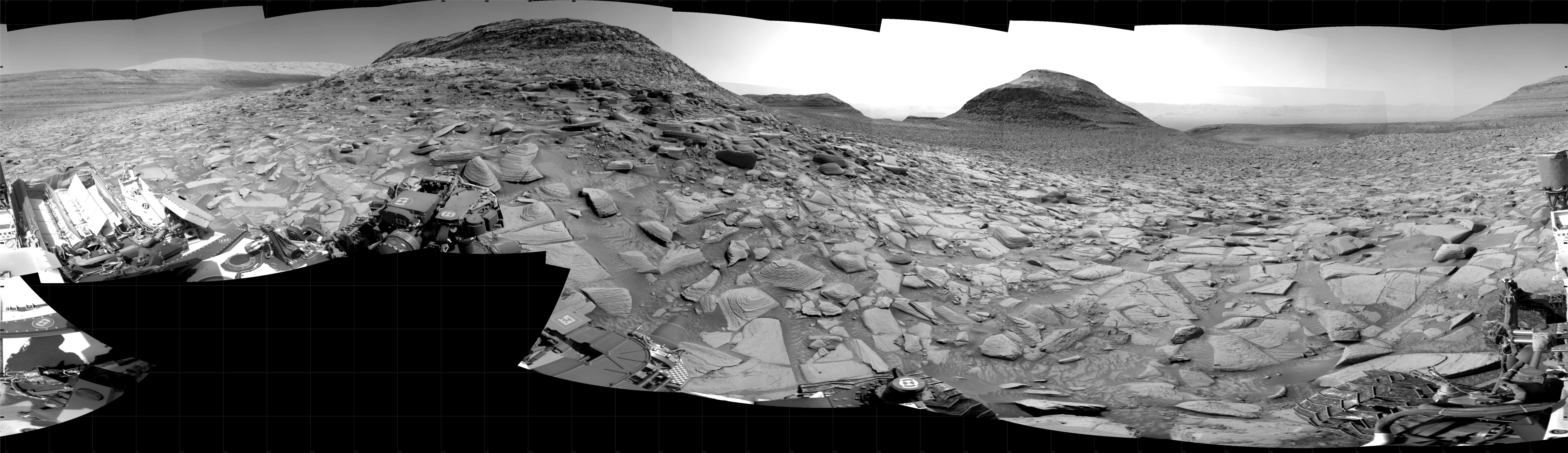 A wide view of the area where the Mars Science Laboratory science team discovered evidence of an ancient sandstorm