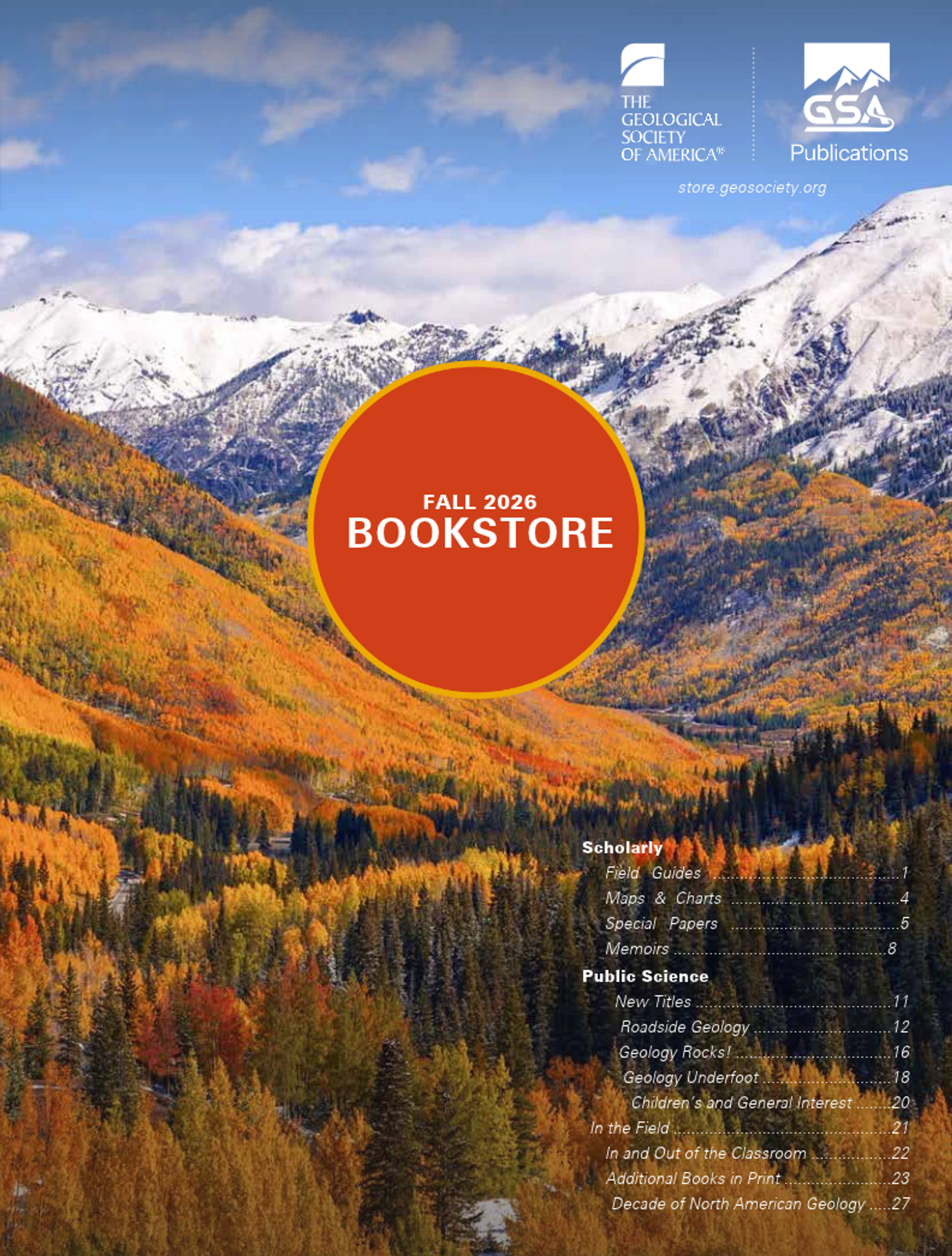 Fall 2026 Bookstore cover image with the rocky mountains in the background and the trees are turning orange. 