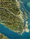 An illustration of a Victoria, British Columbia from the air