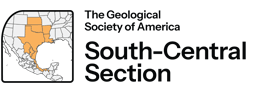 GSA South-Central Section logo featuring a line drawing of North America and the South-Central region in orange with the text ‘The Geological Society of America – South-Central Section.
