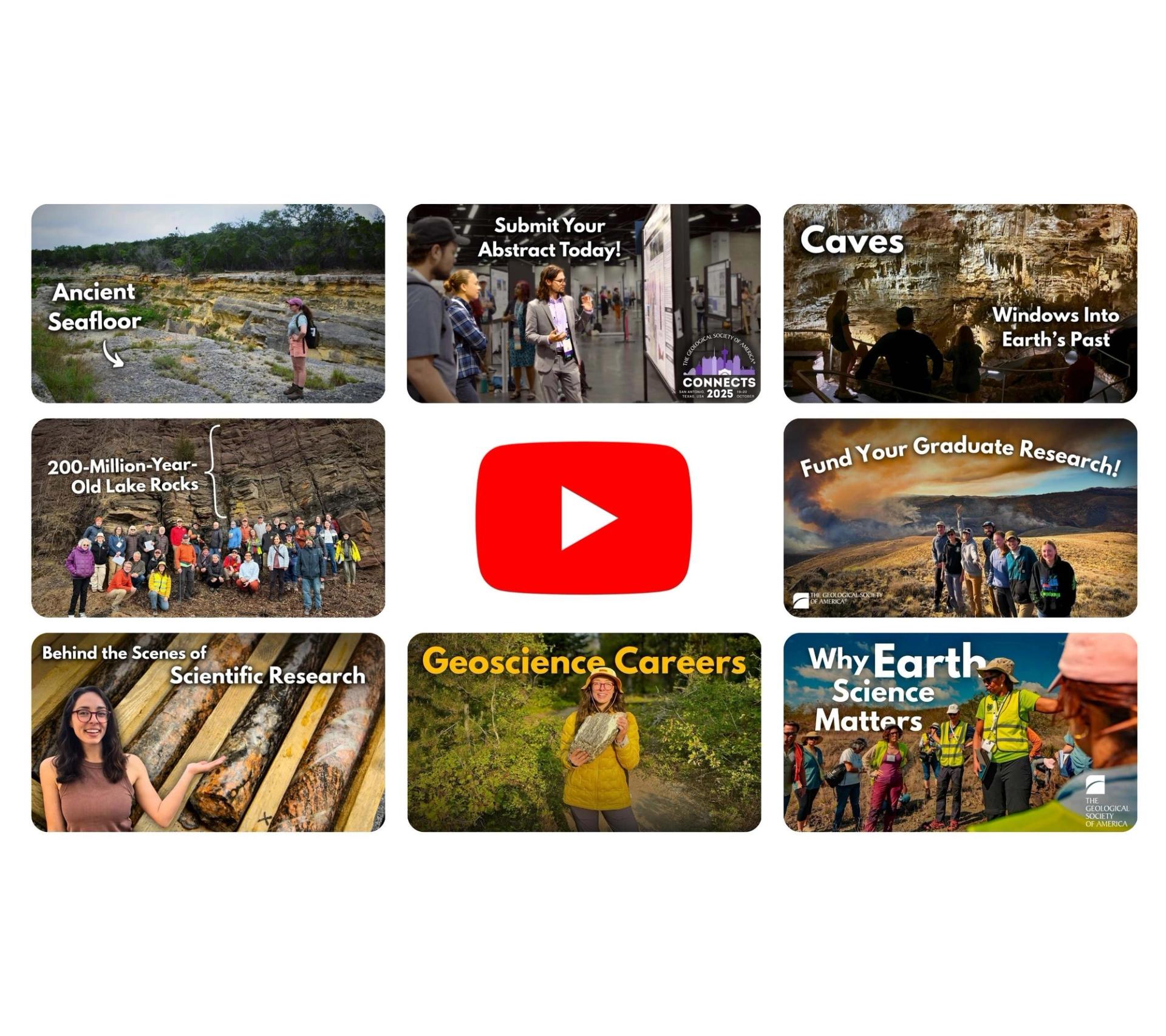 Selection of GSA YouTube videos with youtube play button logo in middle