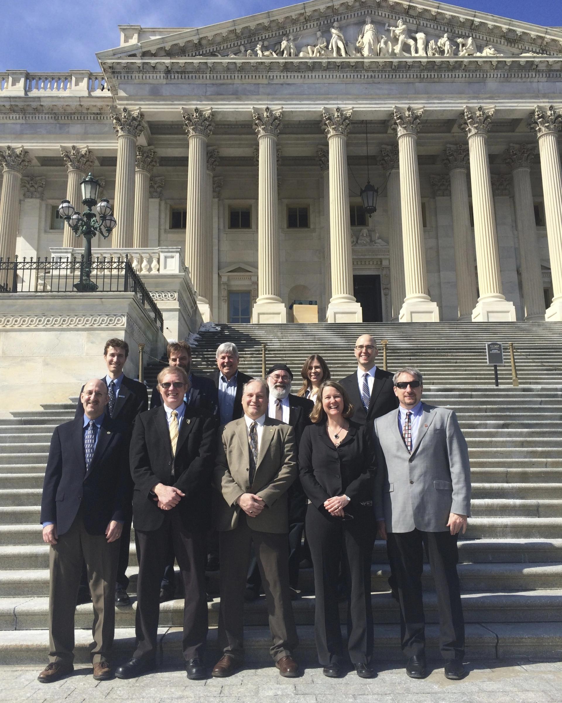 GSA geoscientists standing on the Congressional steps during Geoscience Congressional Visits Day.