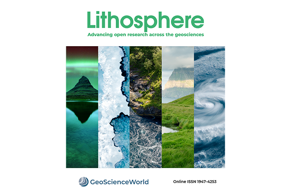 Journal cover with “Lithosphere”, and five vertically sliced images of the natural world.