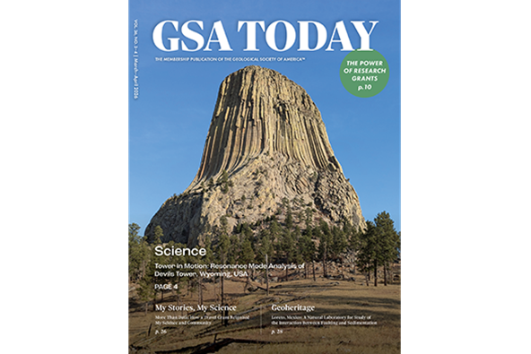 “GSA Today” magazine cover with Devils Tower rising above the surrounding landscape.
