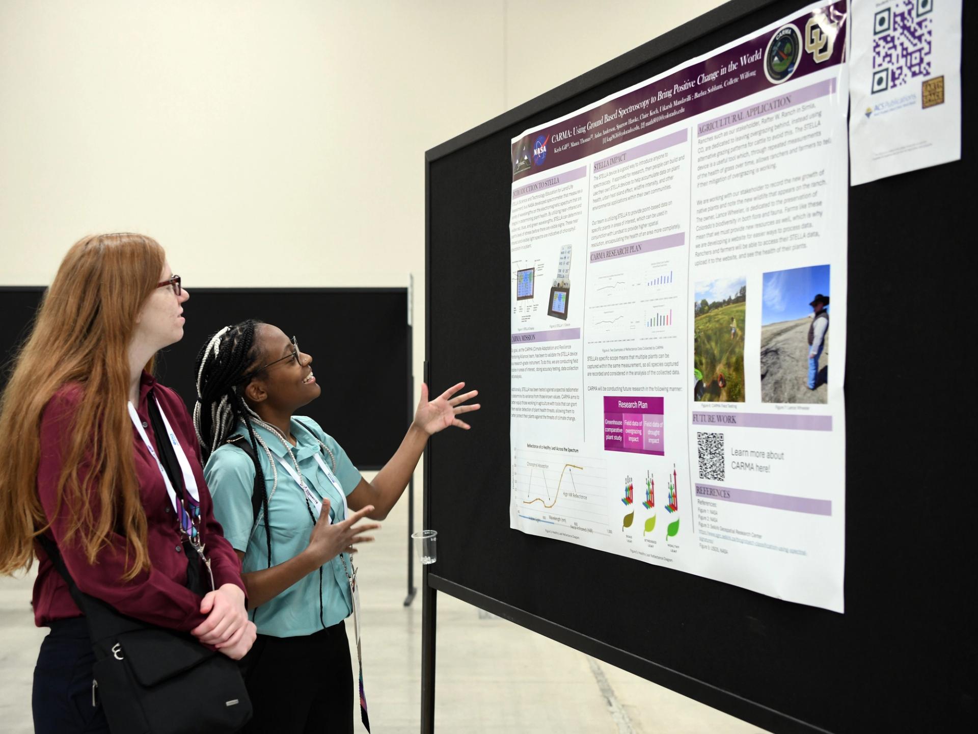 Photo of GSA meeting attendee presenting research poster at GSA meeting