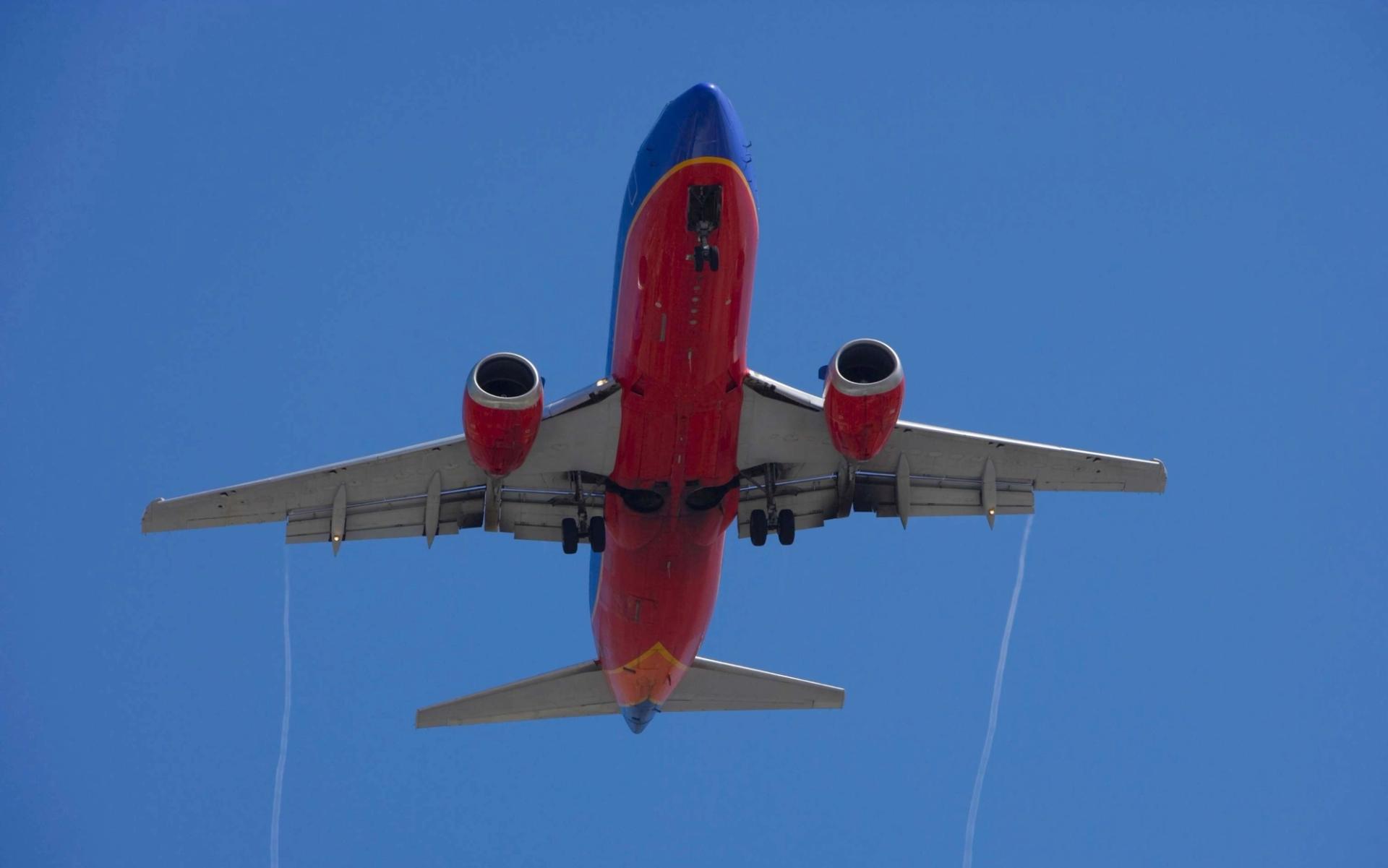 Southwest airplane in the blue sky