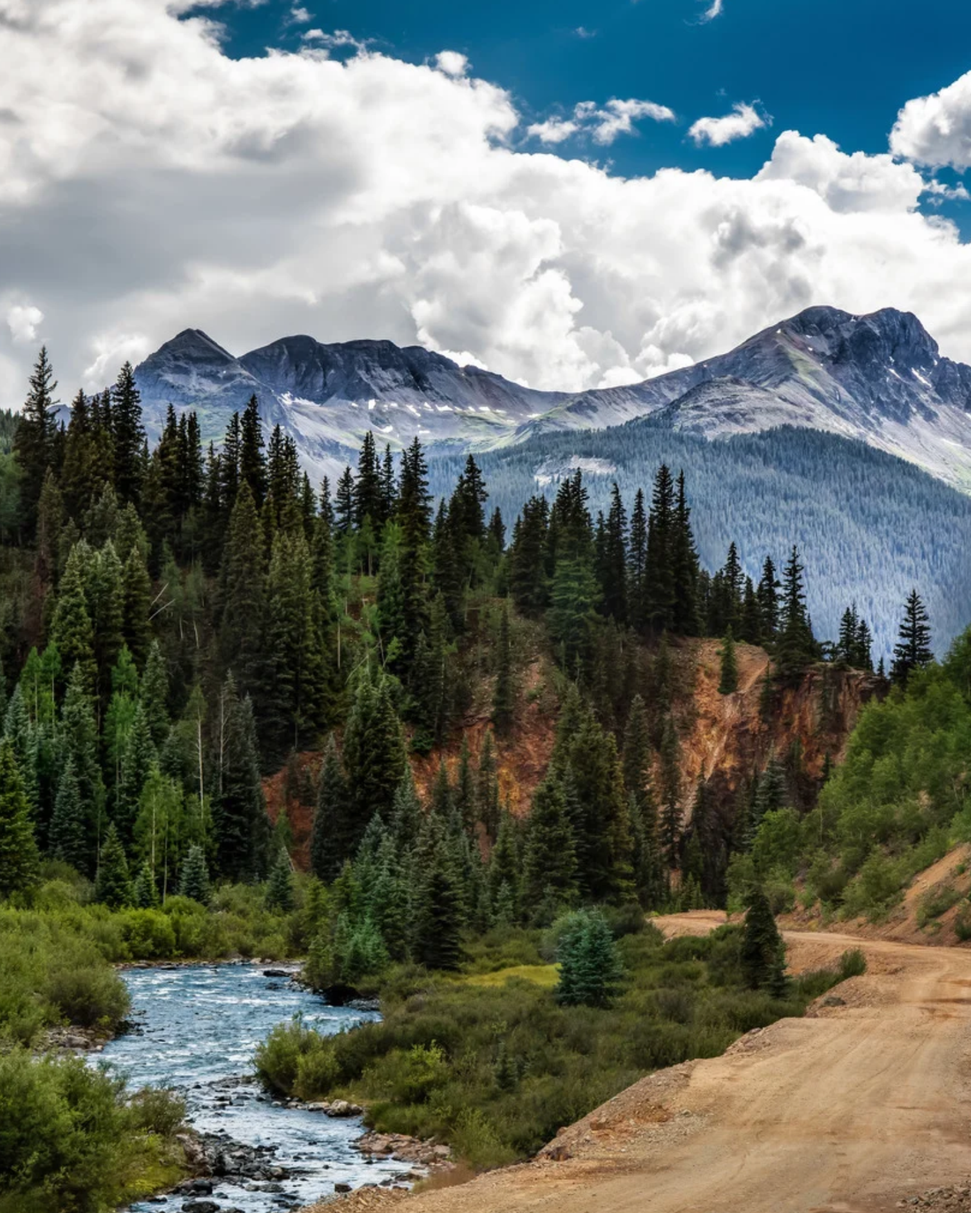 colorado mountains with a river and trail 