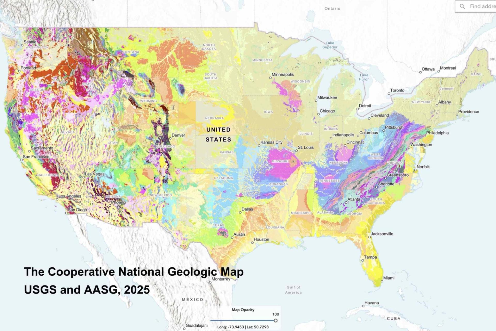 Image of new Geologic Map of the United States by the USGS and AASG
