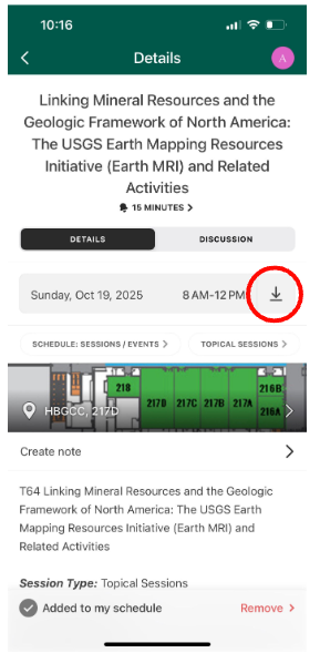 A mobile app with a download icon highlighted.