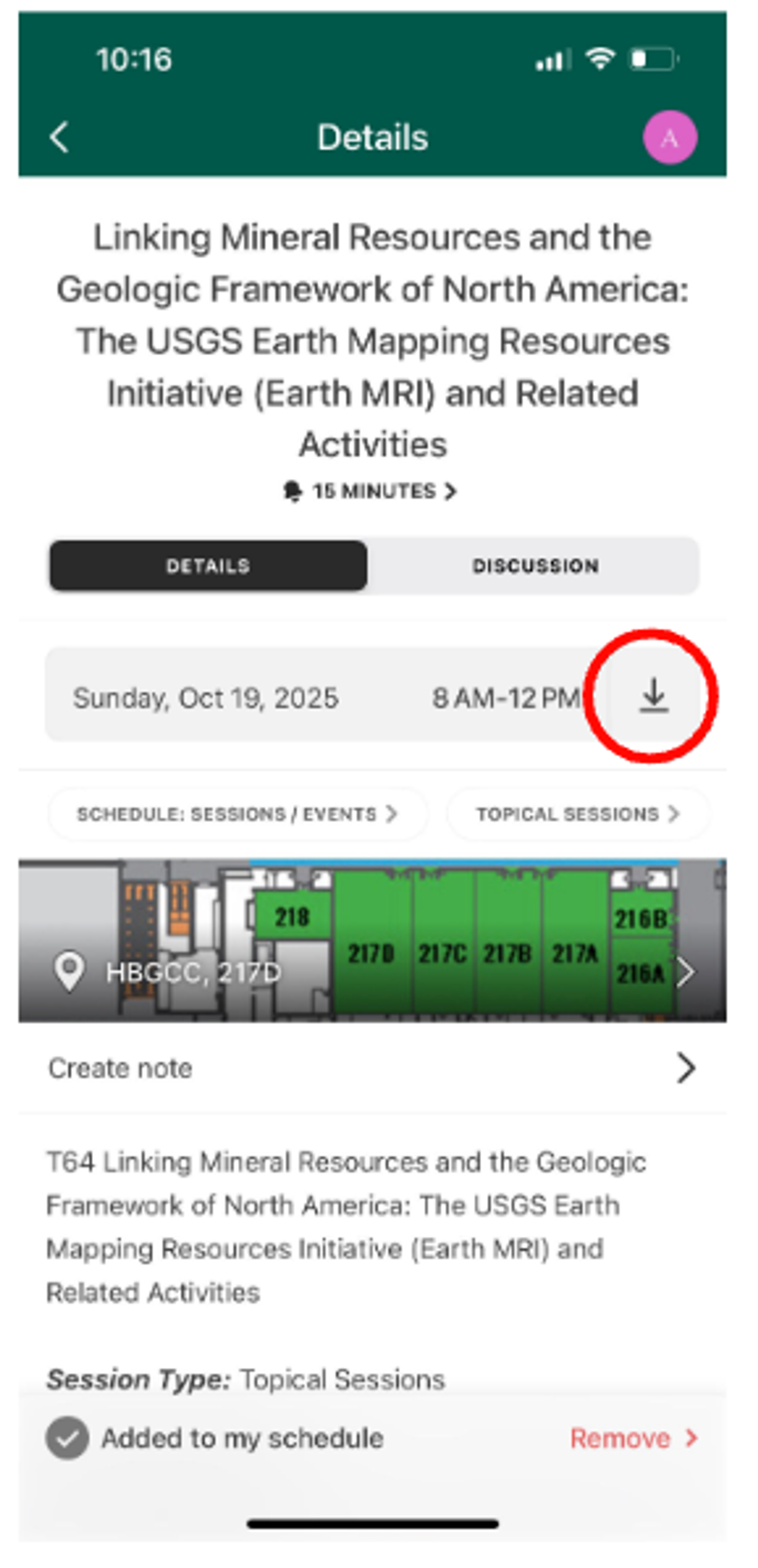 A mobile app with a download icon highlighted.